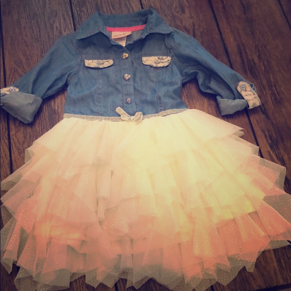 Darling chambray/denim and tiered lace dress